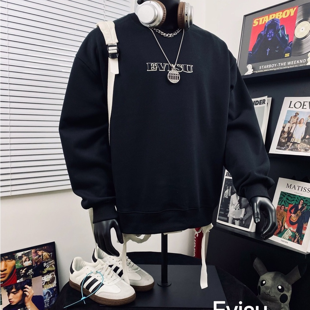 Evisu Black Crewneck Sweatshirt with White Logo